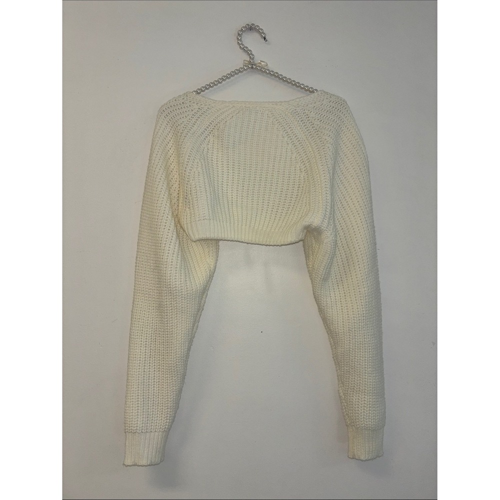 SHEIN White Ribbed Knit Cropped Shrug Bolero Sweater Size S yoga pilates capsule - Picture 4 of 7